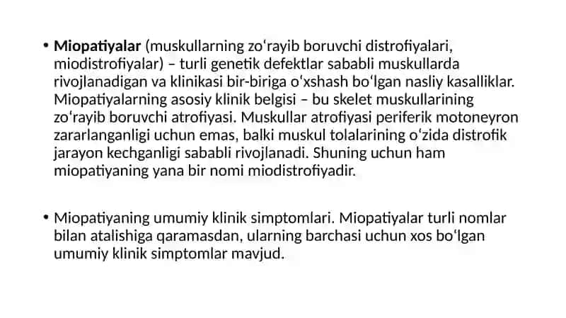 MIOPATIYA.MUSHAKLAR DENERVATSIYASI” VA “MIOKARD INFARKTI VA UNGA ERTA VA KECH TASHXIS QO’YISH 3