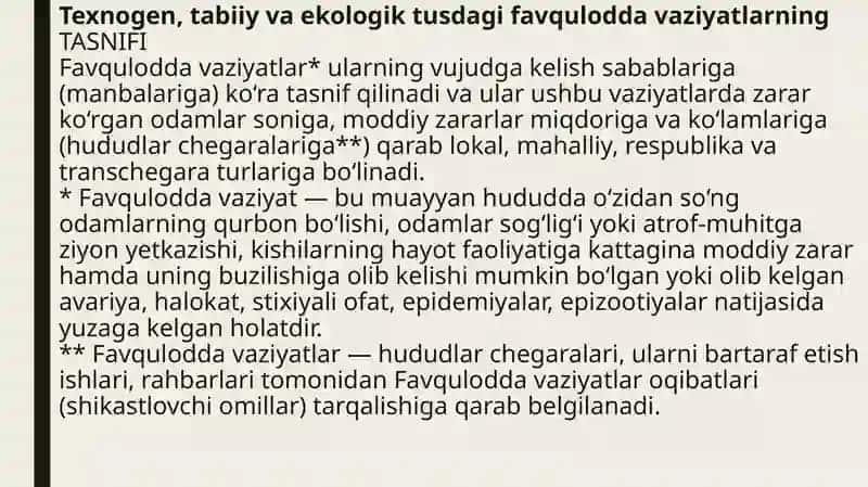 Tabiiy, texnogen, ekologik va ijtimoiy tusdagi favqulotda vaziyatlarda hayot faoliyati havfsizligi va fuqaro muhofazasi 3