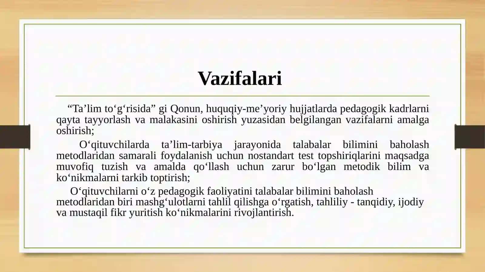 “TA’LIM SIFATINI TA’MINLASHDA BAHOLASH METODIKALARI ”moduli 3