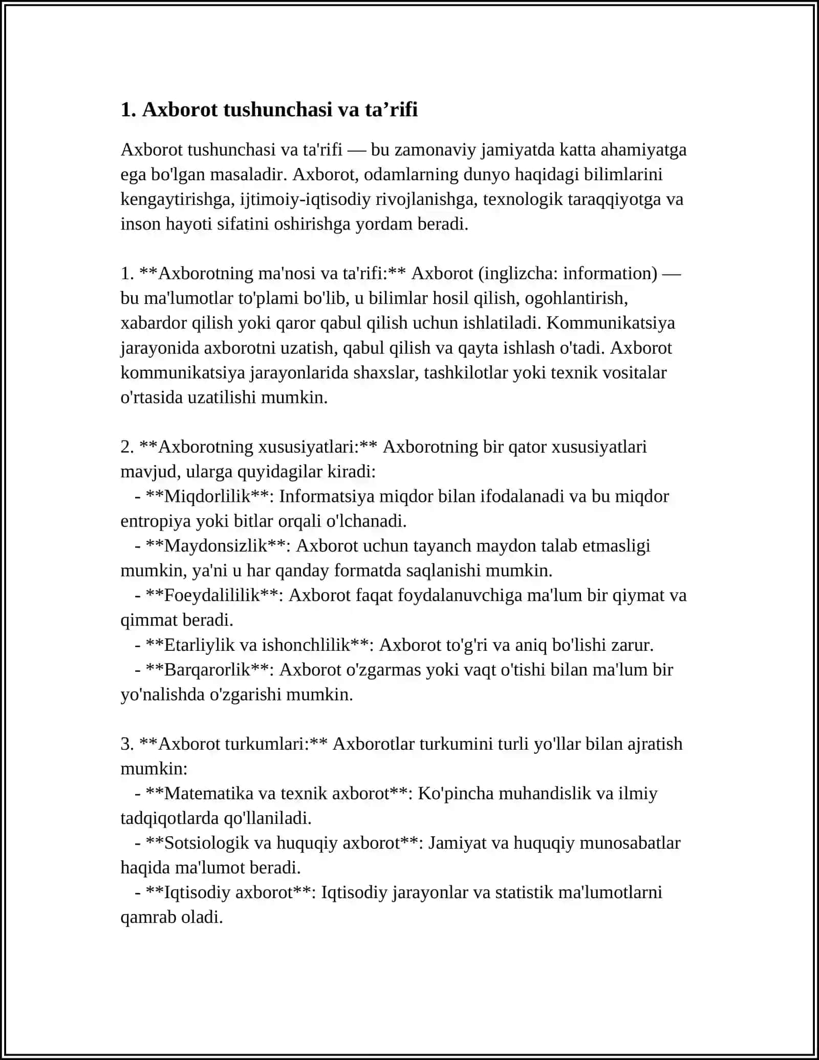 AXBOROT TUSHUNCHASI TURLARI VA XOSSALARI 3