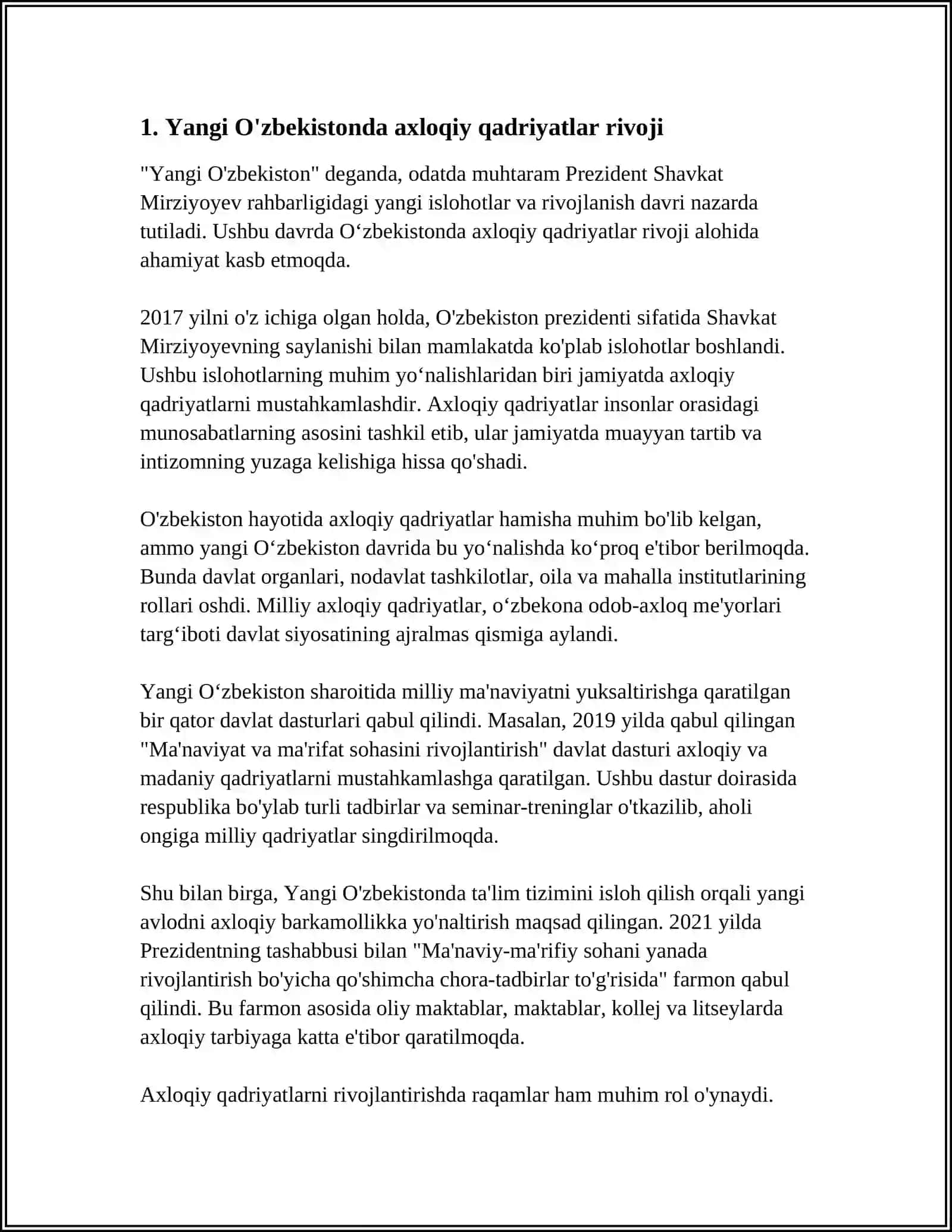 YANGI O'ZBEKISTONDA AMALGA OSHIRILAYOTGAN MA'NAVIY O'ZGARISHLAR 3