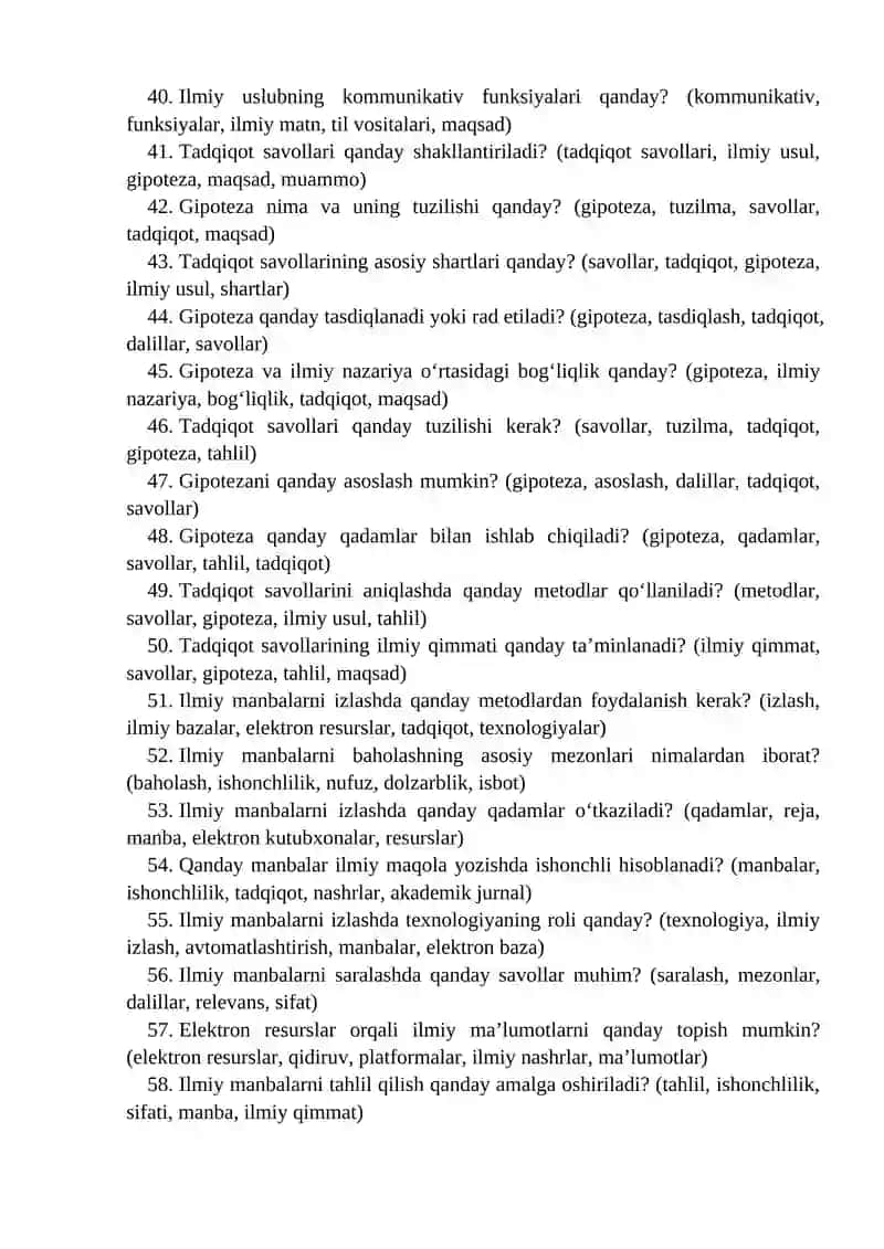 “Akademik yozuv” fanidan yakuniy nazorat variantlari savolnomasi 3