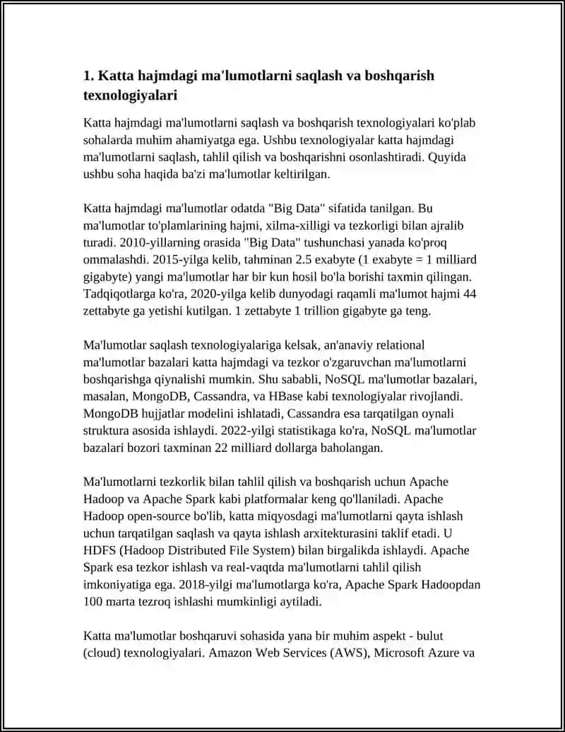 KATTA HAJMDAGI MA'LUMOTLAR BILAN ISHLASH TEXNOLOGIYALAR 3