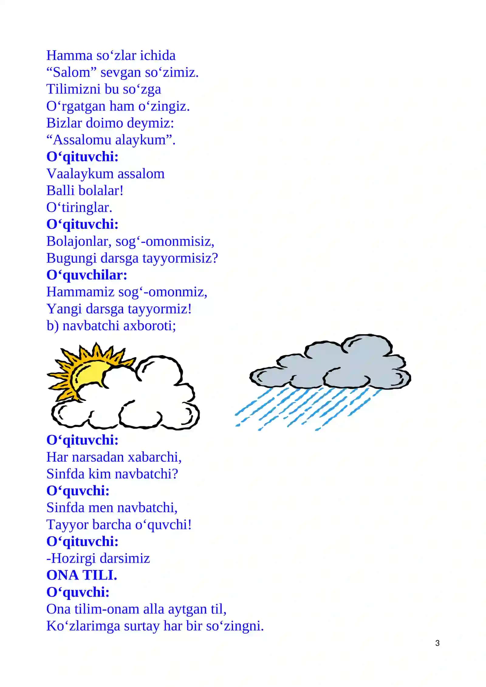 3-sinf ona tili fanidan Darak gap 1-chorak dars ishlanmasi 3
