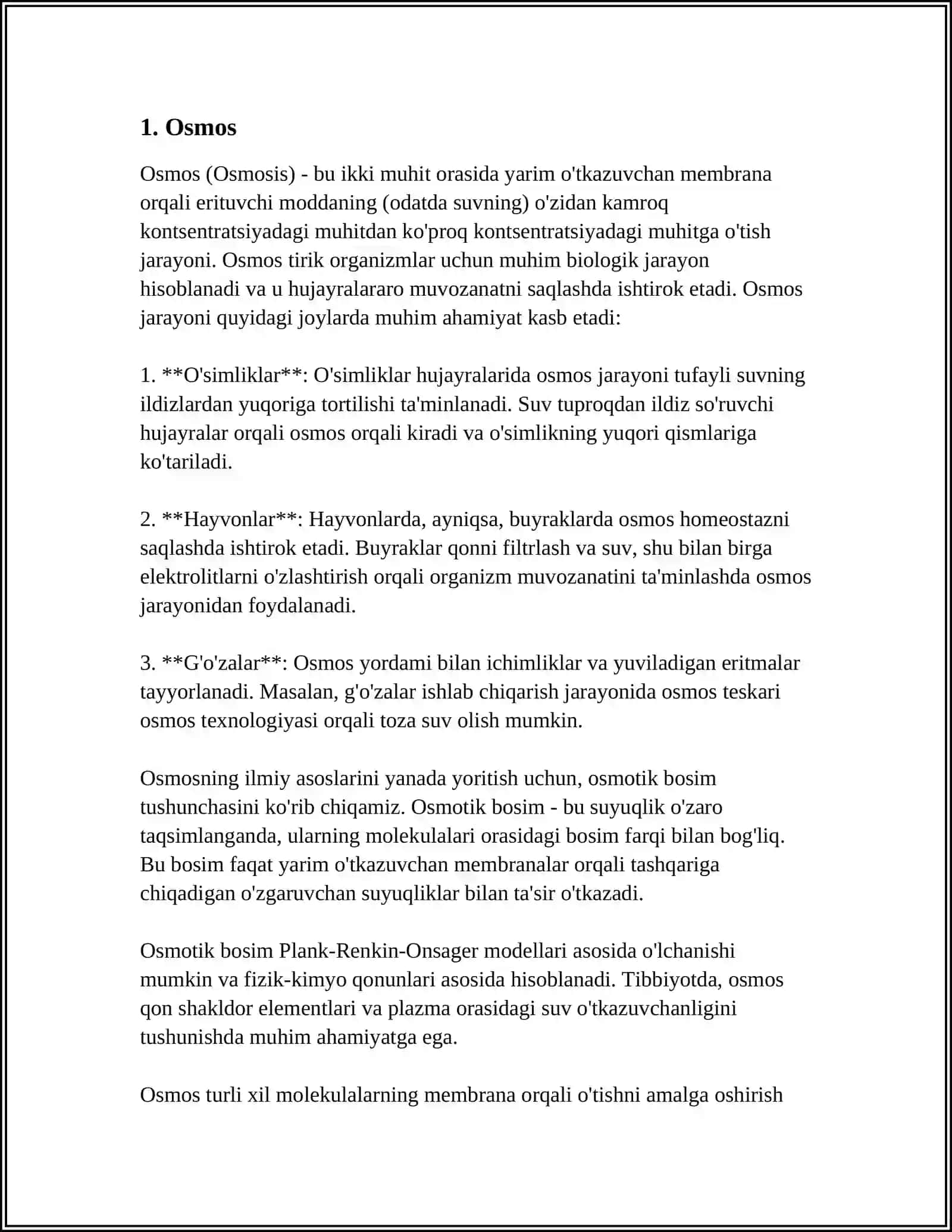OSMOTIK BOSIMI KAPILLYAR HODISASI KROSSVORD TUZISH 3
