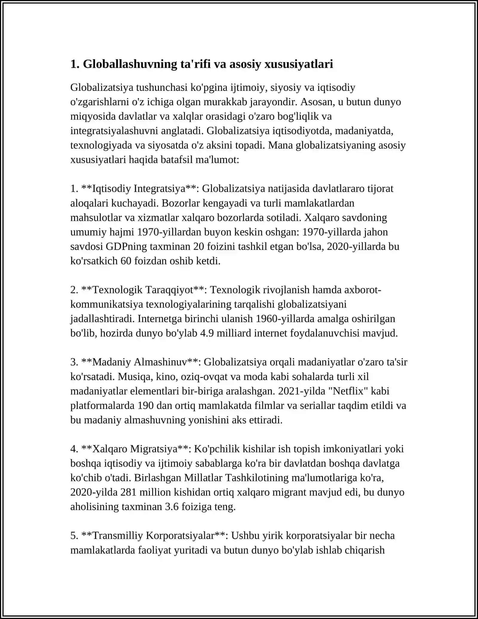 GLOBALLASHUV, GLOBALIZM VA BARQAROR RIVOJLANISHNING USTUVOR YO'NALISHLARI 3