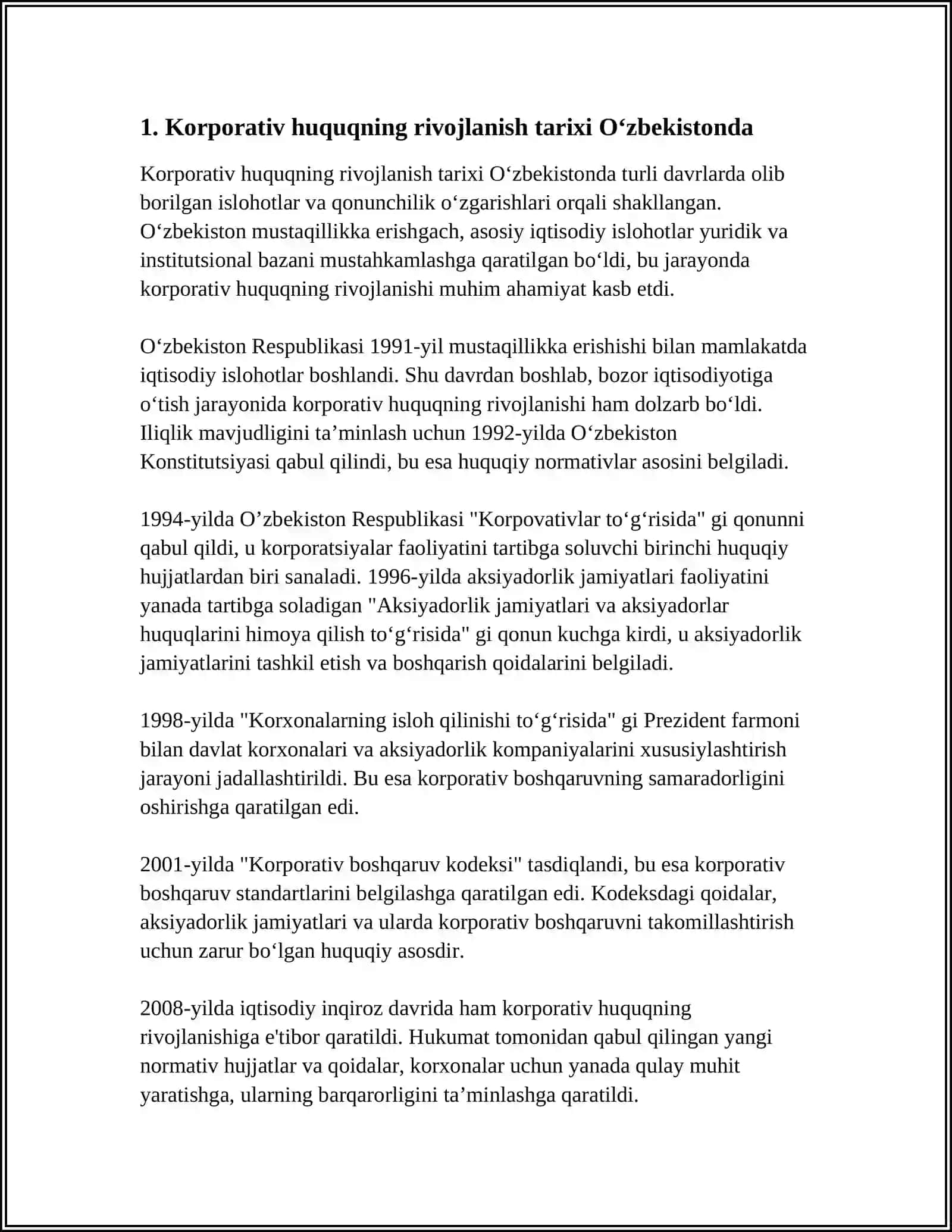 O‘ZBEKISTONDA KORPORATIV HUQUQNING O‘ZIGA XOSJIHATLARI 3