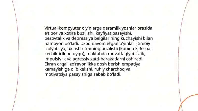 Vertual kompyuter o'yin larning yoshlarga ta'siri ruhiy va jismoniy xatarlar 3
