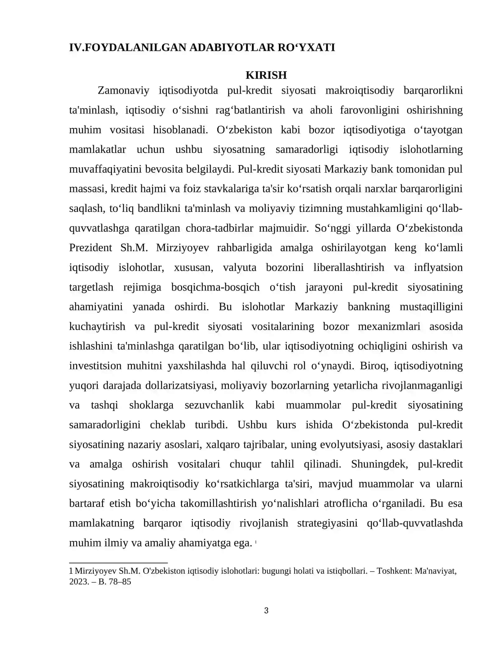 "O'ZBEKISTONDA DAVLATNING PUL-KREDIT SIYOSATI, UNING DASTAKLARI VA AMALGA OSHIRISH VOSITALARI." 3