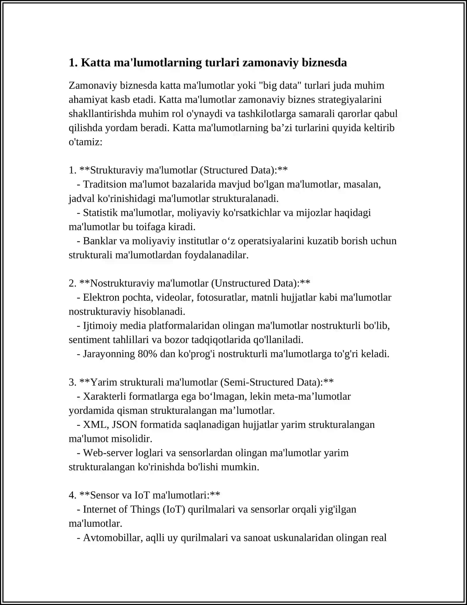 ZAMONAVIY BIZNESDA BIGDATA NING XUSUSIYATLARI VA XOSALARI 3