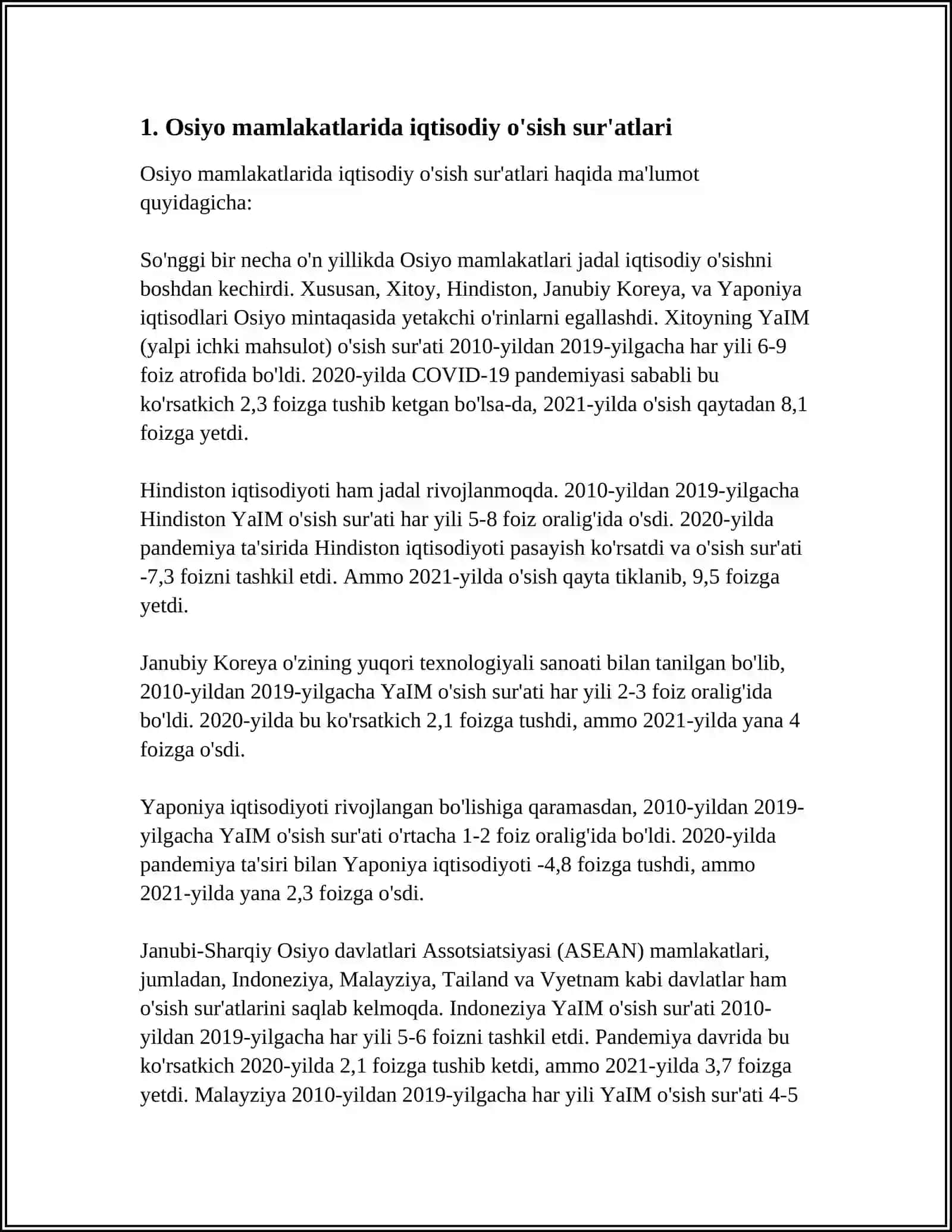 OSIYO MAMLAKATLARINING IQTISODIY RIVOLJALGANLIGI 3