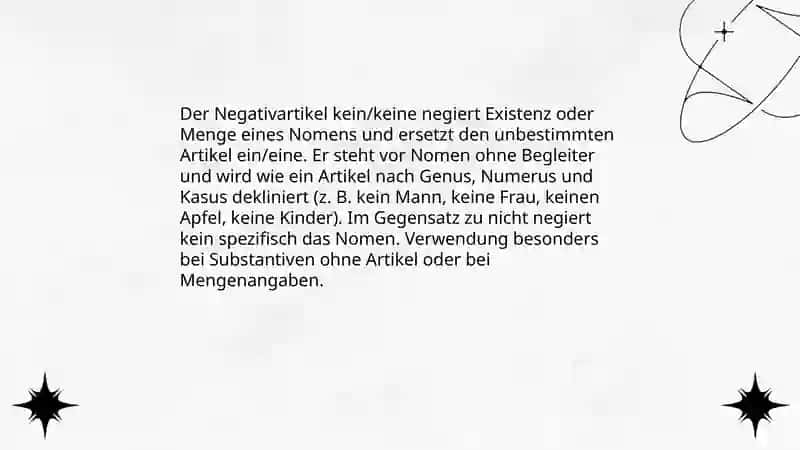 Grammatik: Deklination der Negativartikel kein | keine 3