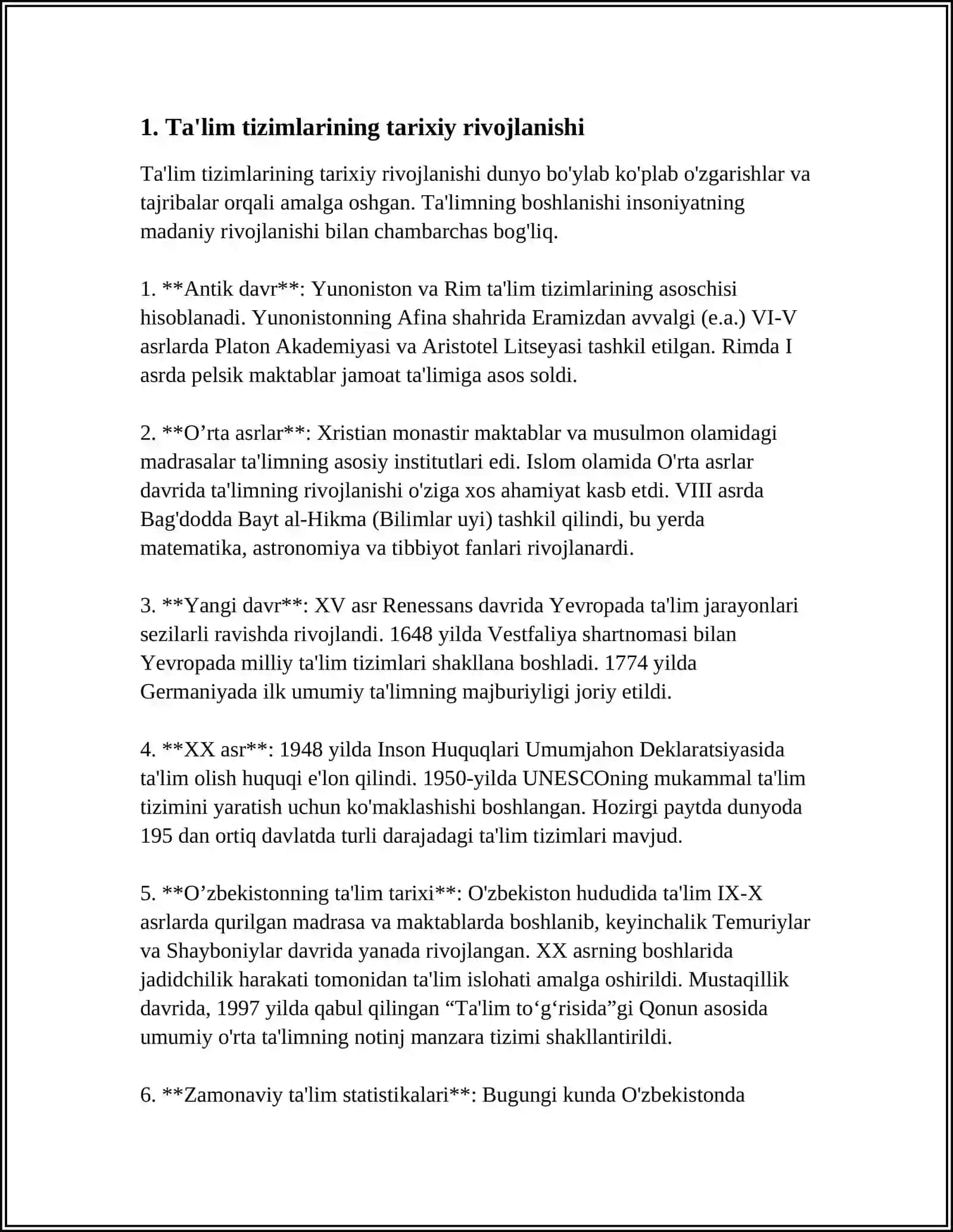 RIVOJLANGAN XORIJIY DAVLATLAR VA O’ZBEKISTON RESPUBLIKASI TA’LIM TIZIMIDAGI O’ZARO UYG’UNLIK MASALALARI 3