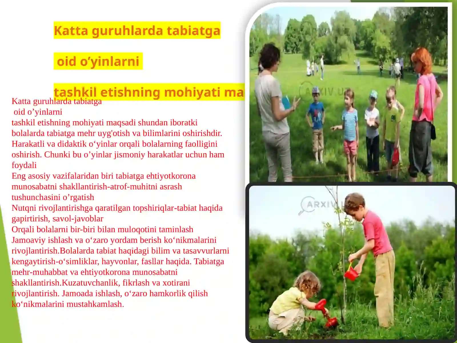 Kattaguruhlardagi tabiatga oid o'yinlarni tashkiletishning mashg'ulot ishlanmalari 3