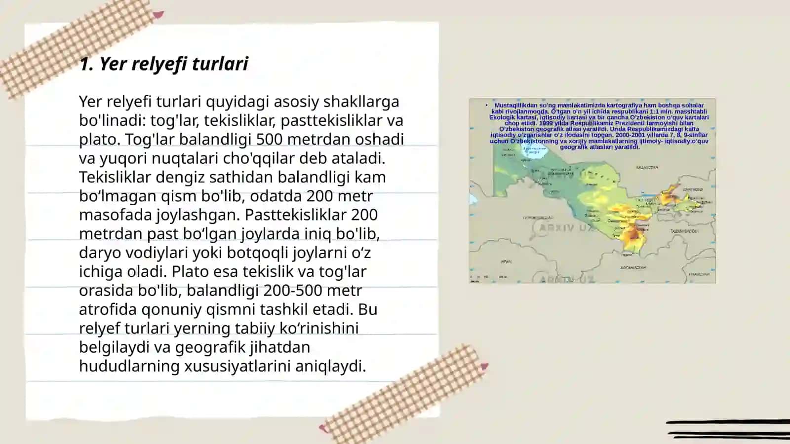 Yer relyefi va plan xaritalarda tasvirlarni oʻrganish 3