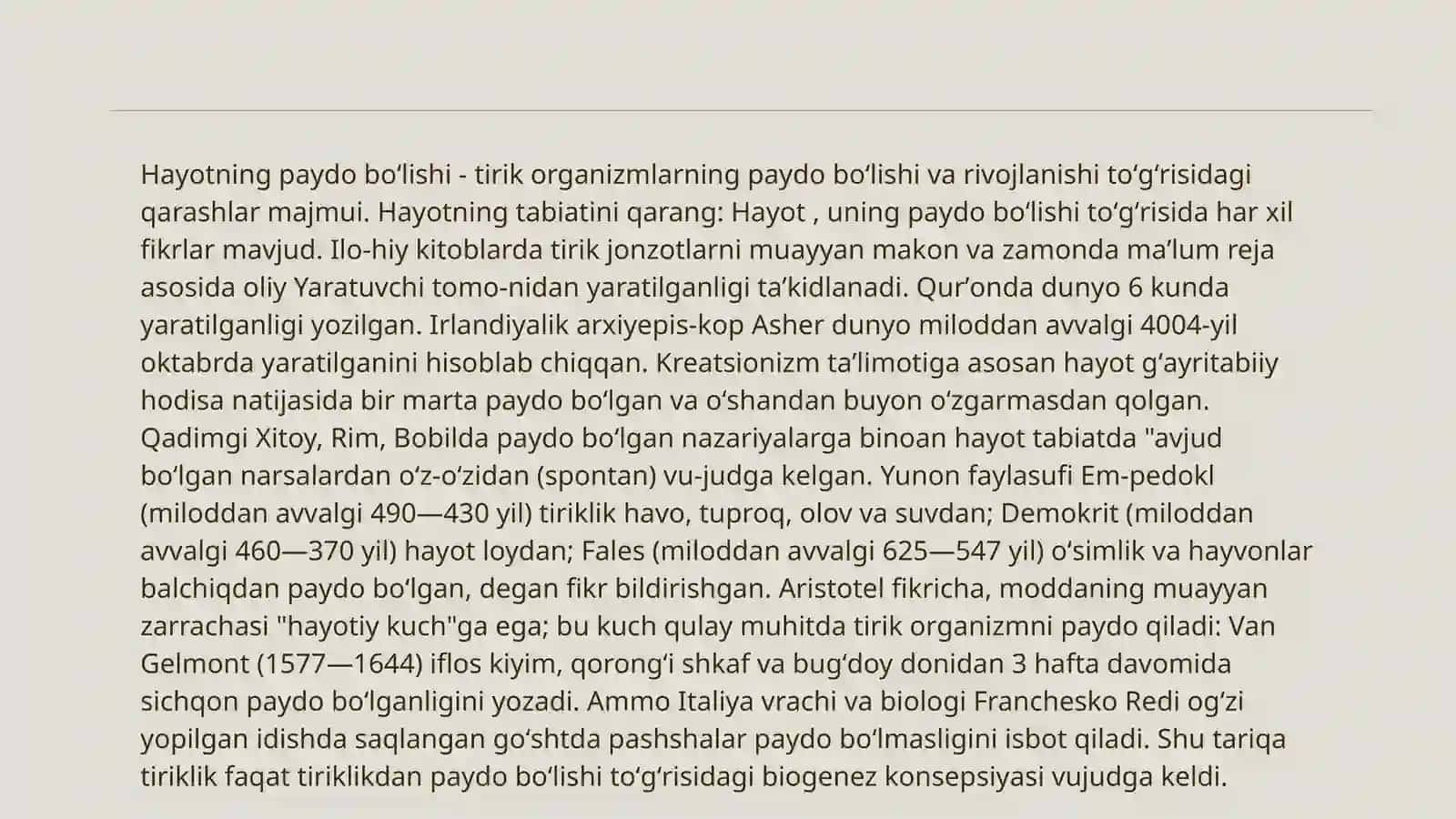 Hayotning paydo bolishi mohiyati va farazlar munozaralar 3