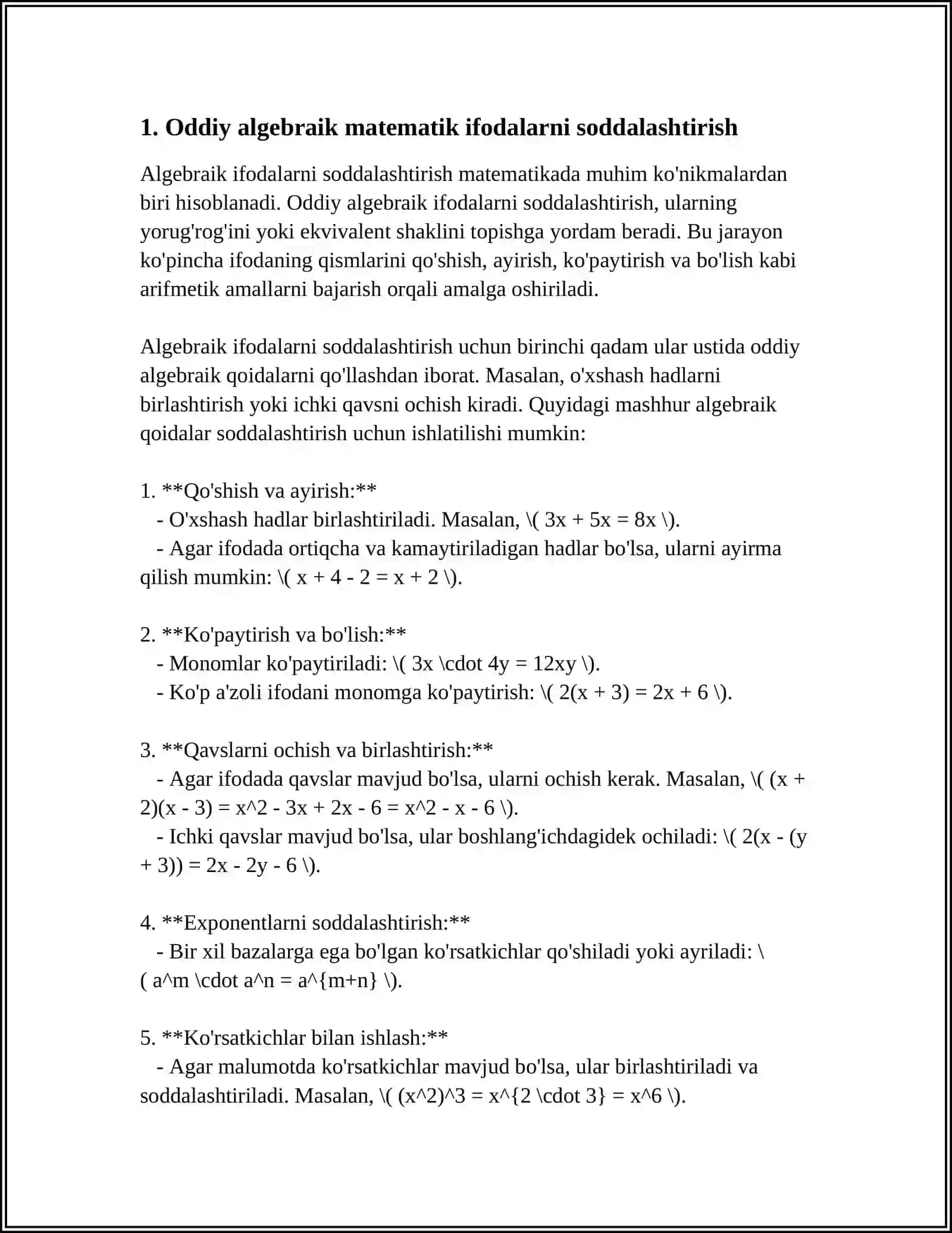 MATLAB DASTURIDA MATEMATIK IFODALAR USTIDA SHAKIL ALMASHTIRISHLAR 3