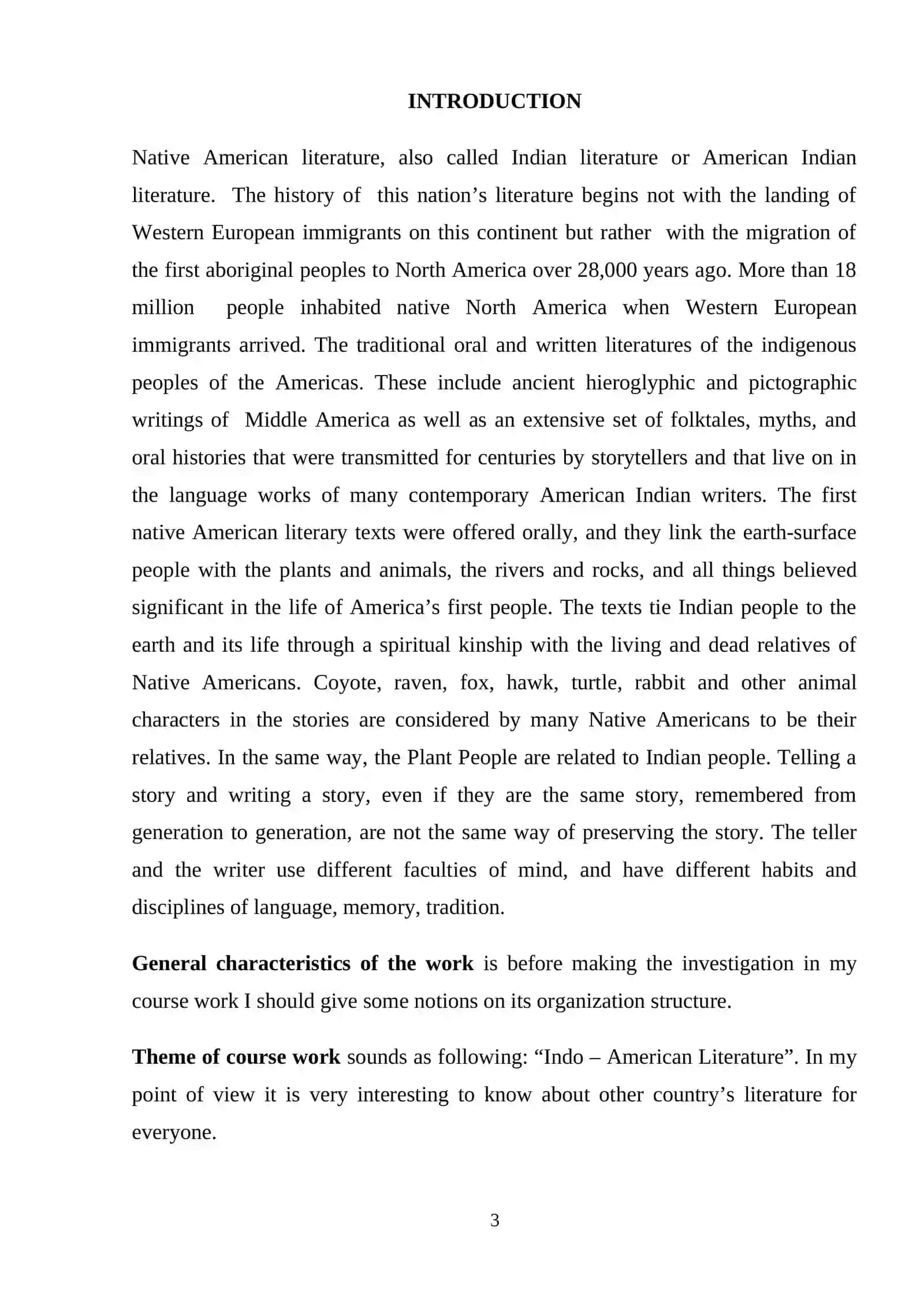 Indo - American Literature Course Work 3