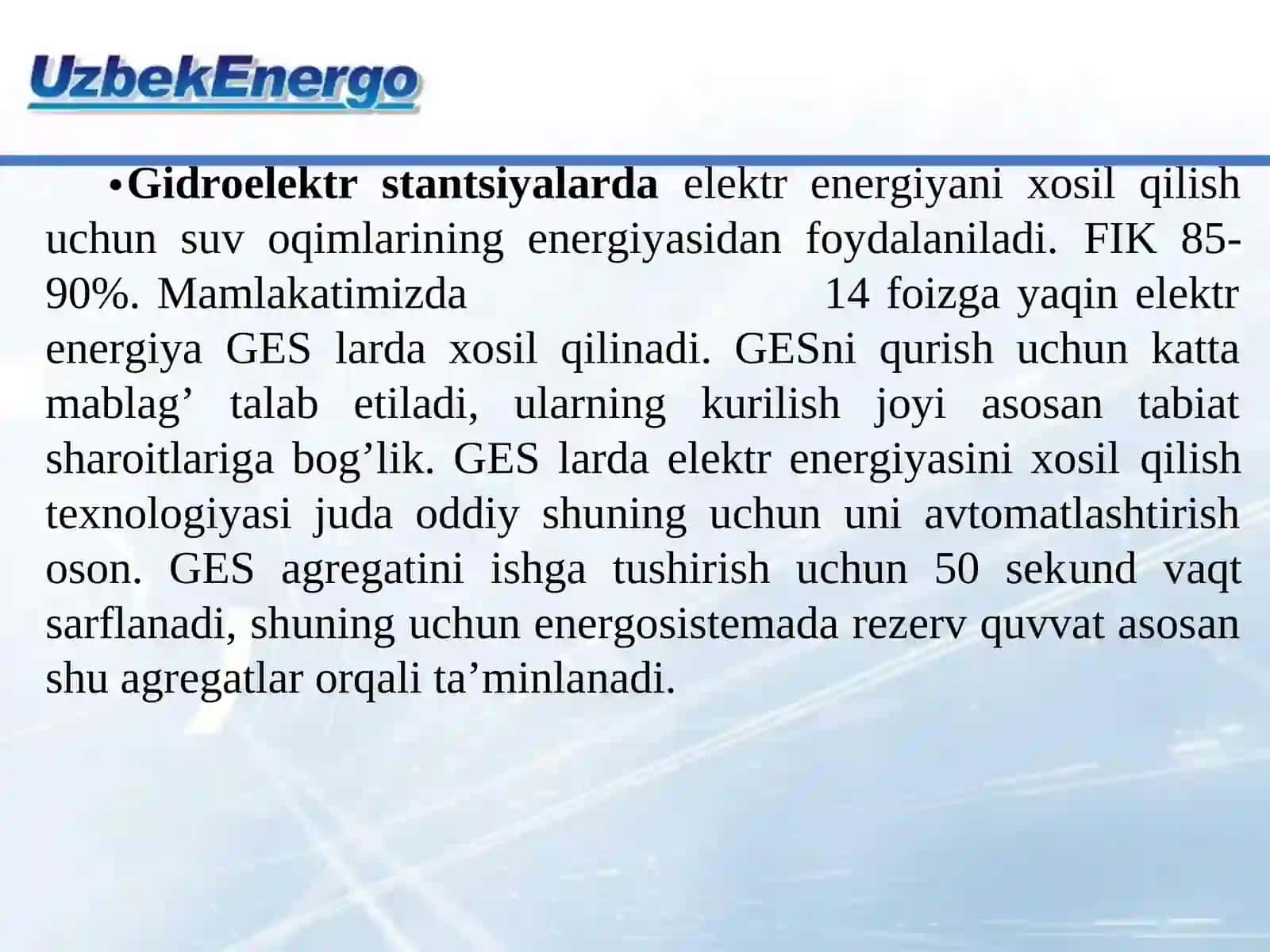 Elektr energiyani ishlab chiqarish uzatish va taqsimlash fanidan 5-Ma’ruza mashg’uloti 3