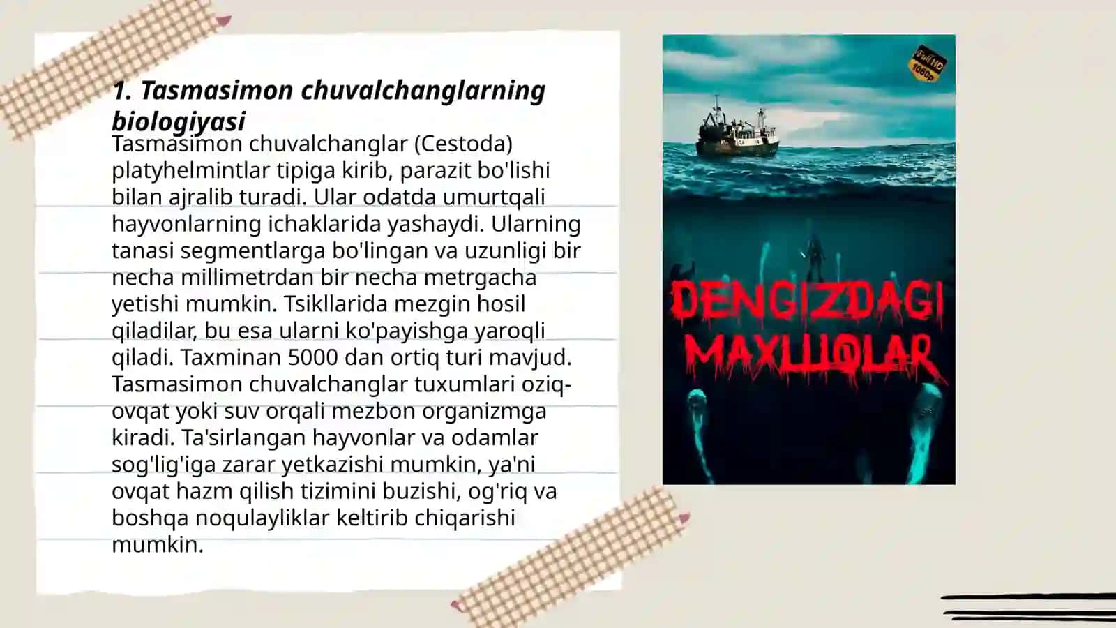Tasmasimon chuvalchanglar odam parazitlari: choʻchqa, qoramol soliteri, pakana gijja 3