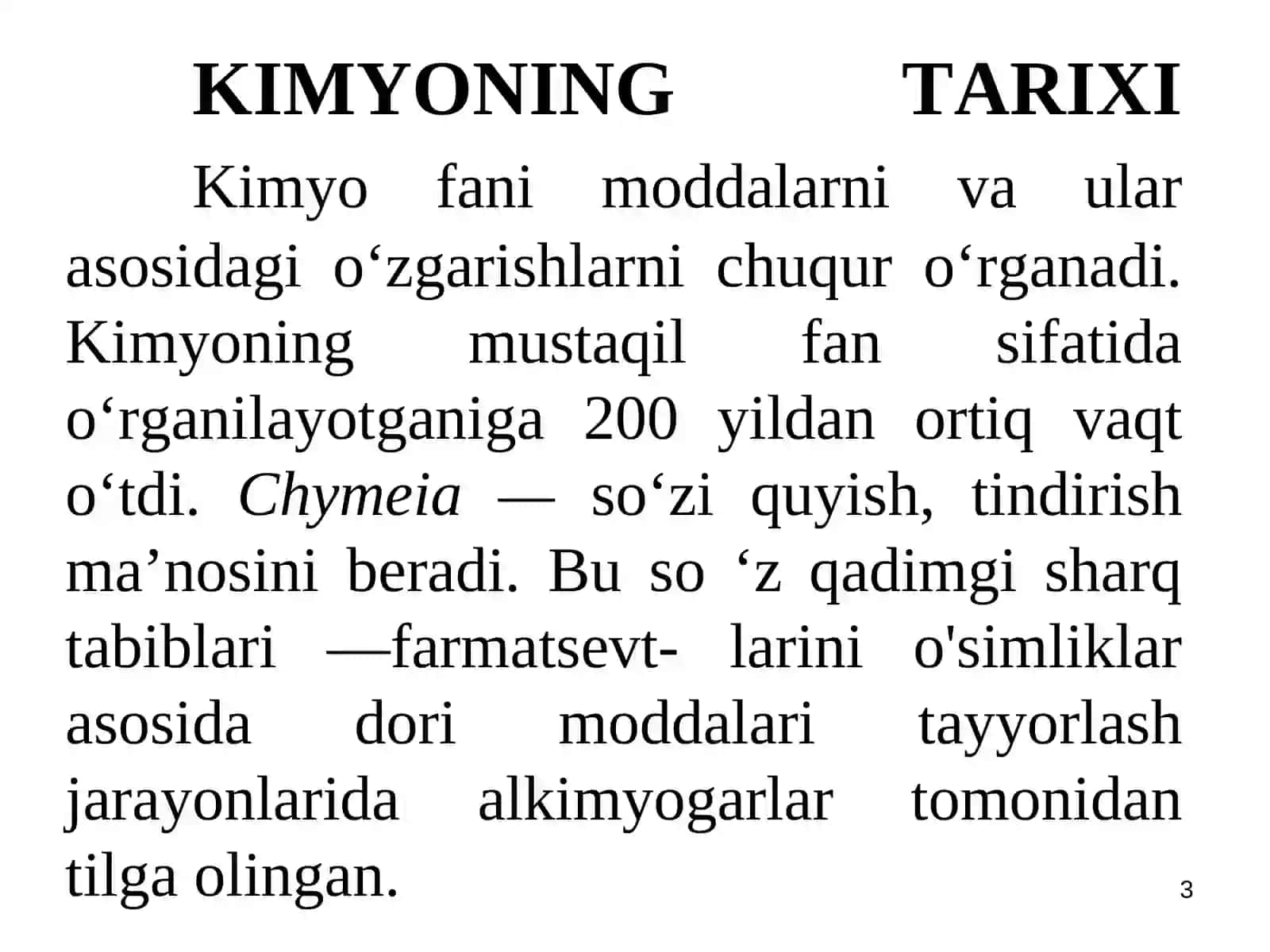 Kirish. Fanning maqsadi. Kimyoning asosiy qonunlari 3
