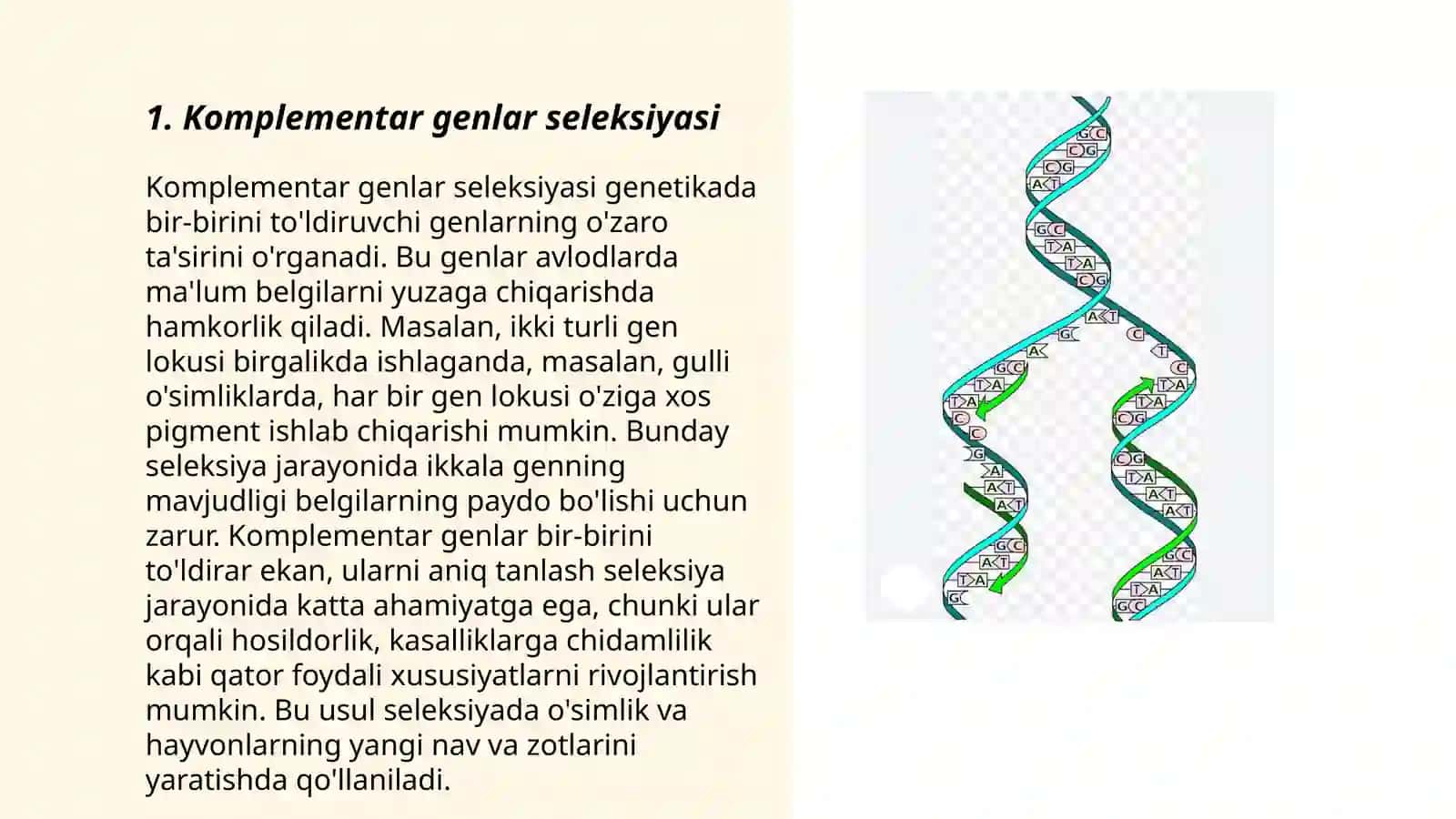 Komplementarlik va epustaz ta'siri qonuniyatlarining seleksiyasida ishlayilishi 3
