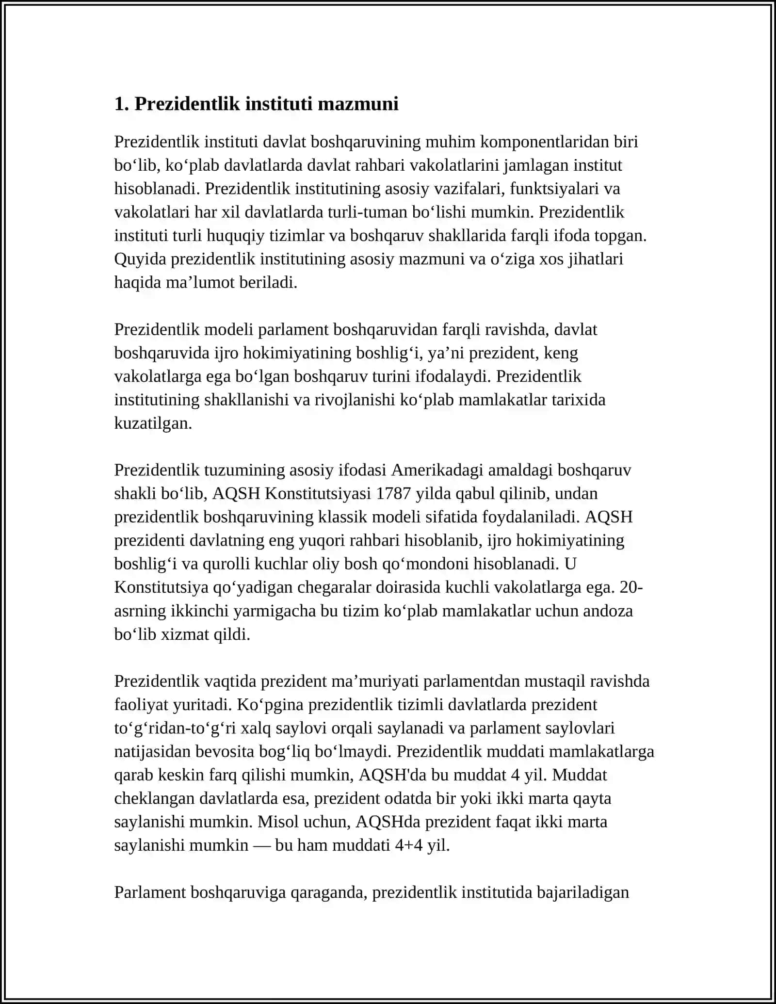 O’ZBEKISTON RESPUBLIKASI PREZIDENTINING HUQUQIY HOLATLARI 3