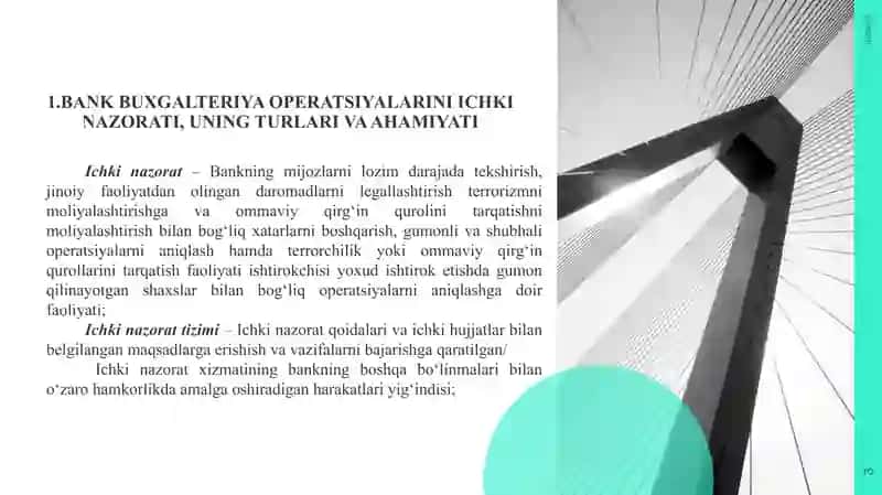 BANK BUXGALTERIYA OPERATSIYALARINI ICHKI NAZORATDAN O’TKAZISH 3