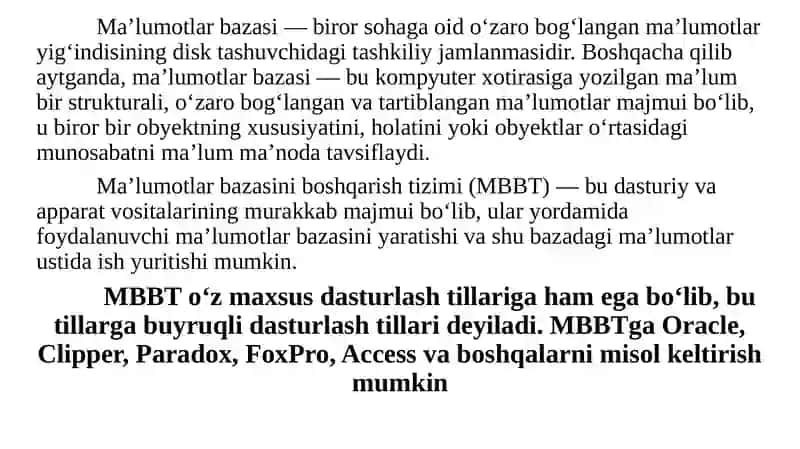 Ma’lumotlar bazalari va katta xajmdagi ma’lumotlar bilan ishlash texnologiyalari 3