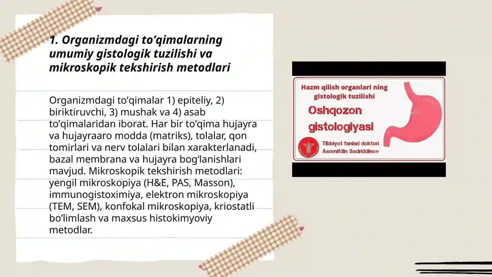 Organizmdagi toʼqimalarning gistologik tuzilishi 3