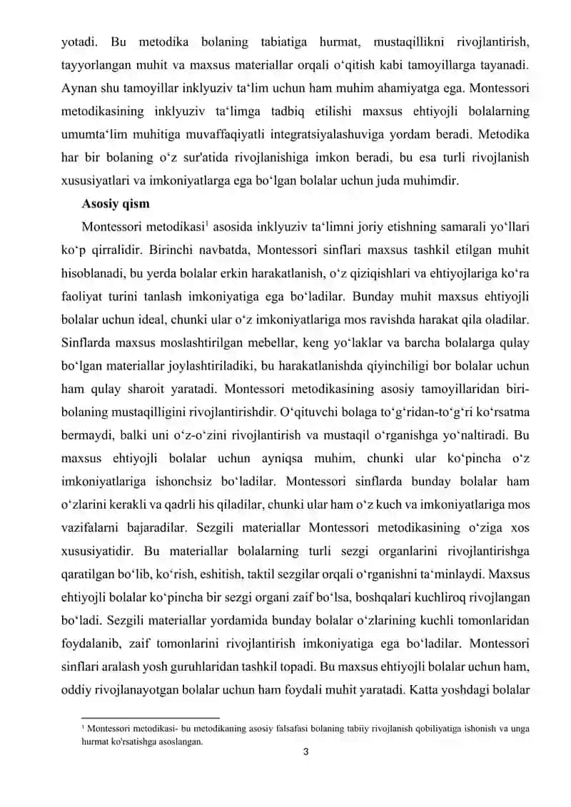 Ta‘lim tizimida  inklyuziv ta‘limni joriy etishda Montessori metodikasini qo‘llash yo‘llari. 3