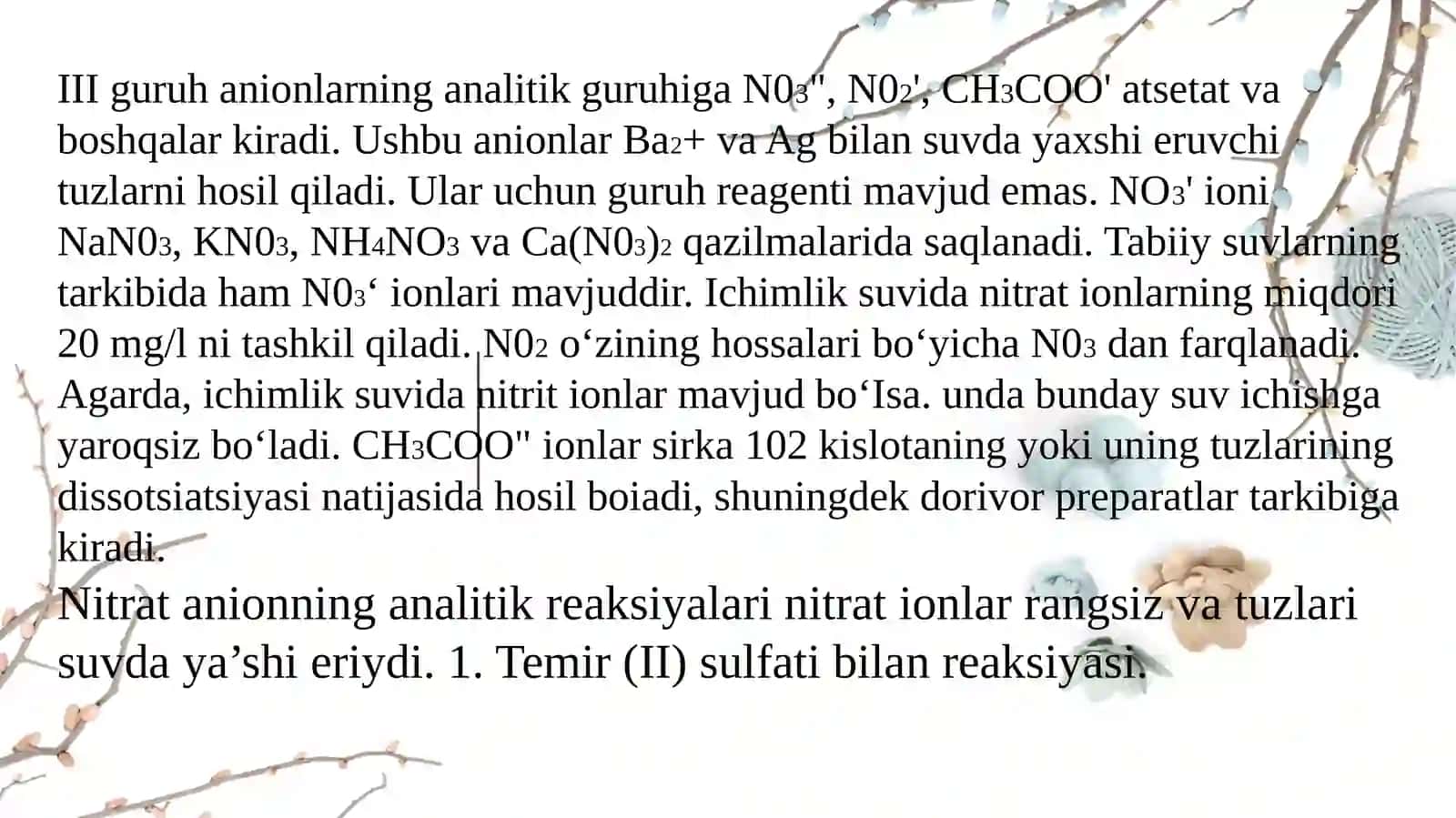 Analitik Kimyoda Anionlarning 3-Guruhi 3