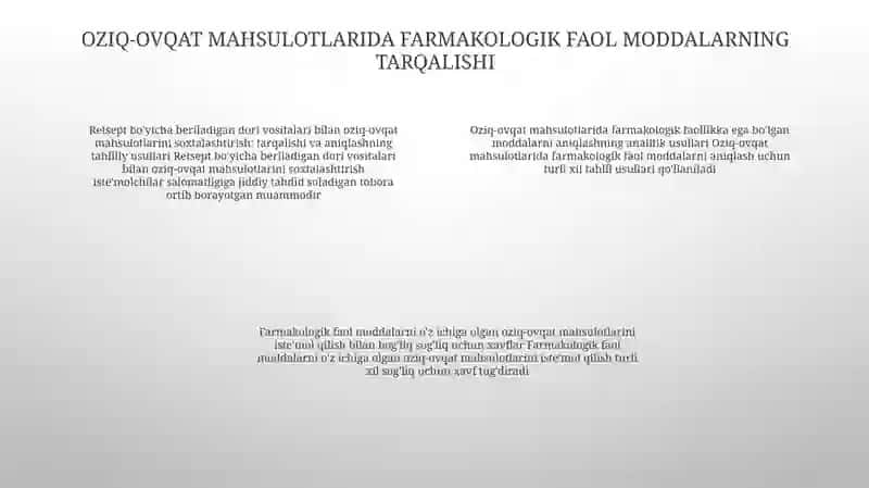 Oziq-Ovqat Maxsulotlar Tarkibiga Kiruvchi Farmokologik Faolikka Ega Bo’Lgan Moddalarning Xavfi 3