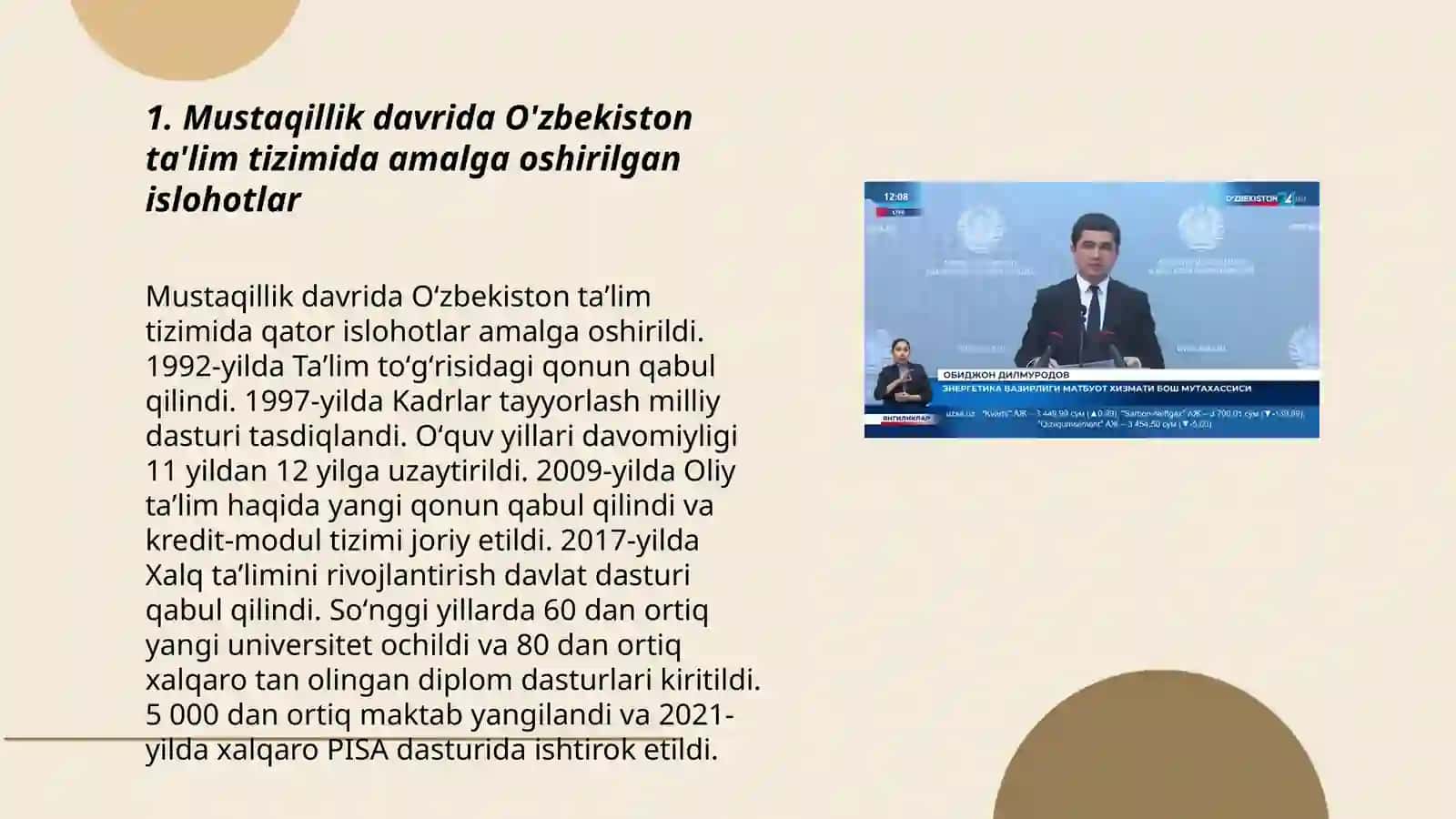O'zbekiston Respublikasida ta'lim sohasida amalga oshirilgan islohatlar 3