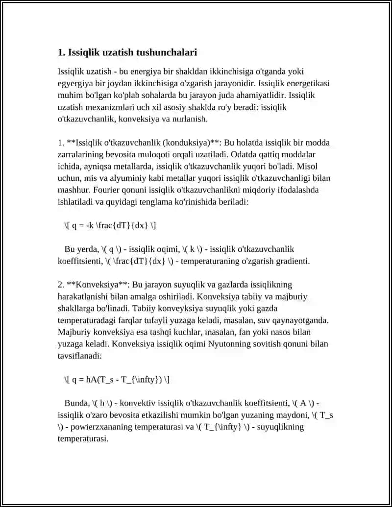 ISSIQLIK UZATISH KONVENTSIYA VA NURLI ISSIQLIK ALMASHINUVI 3