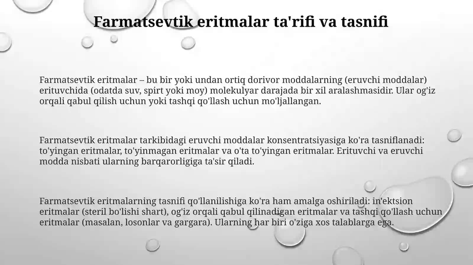 Farmatsevtik eritmalar. Qiyomlar. Xushbo'y suvlar. Efir moylari 3
