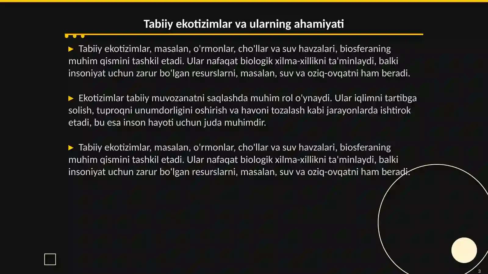 Tabiiy ekotizimlar to'g'risida mashgulotlar ni o'tkazish metodikasi 3