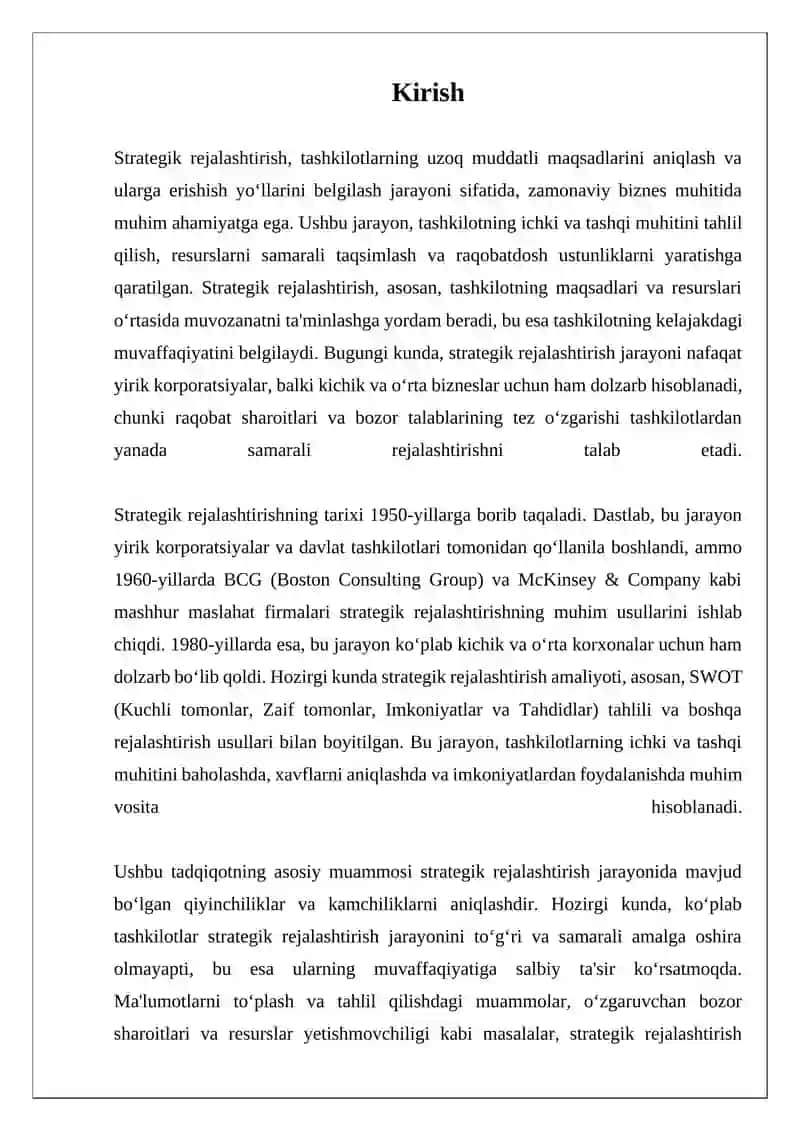 Strategik rejalashtirish vaqtincha 3