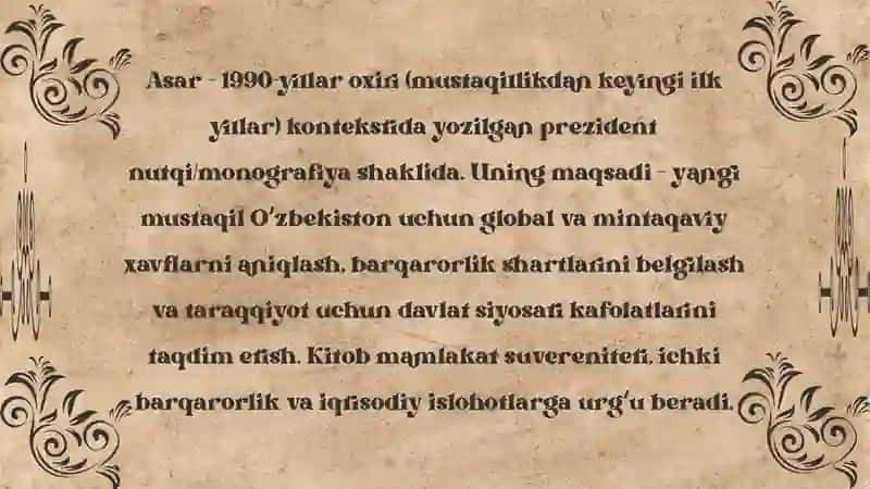 O'zbekiston XXI asr bo'sag'asida: Xavfsizlikka tahdid, barqarorlik shartlari va taraqqiyot kafolatlari 3