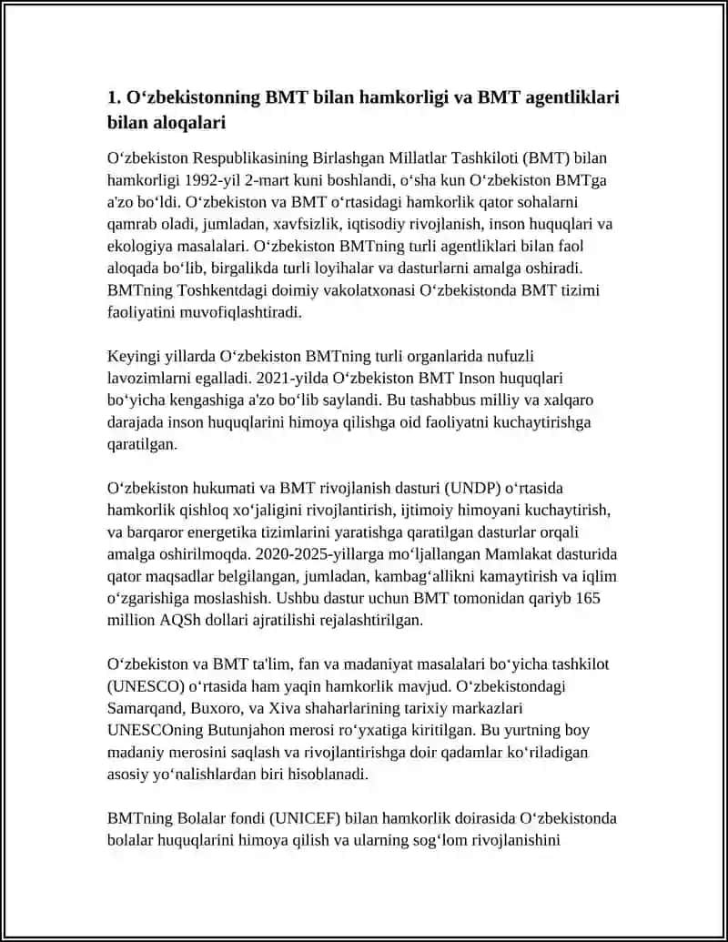 O‘ZBEKISTONNING XALQARO TASHKILOTLAR BILAN HAMKORLIK ALOQALARI 3