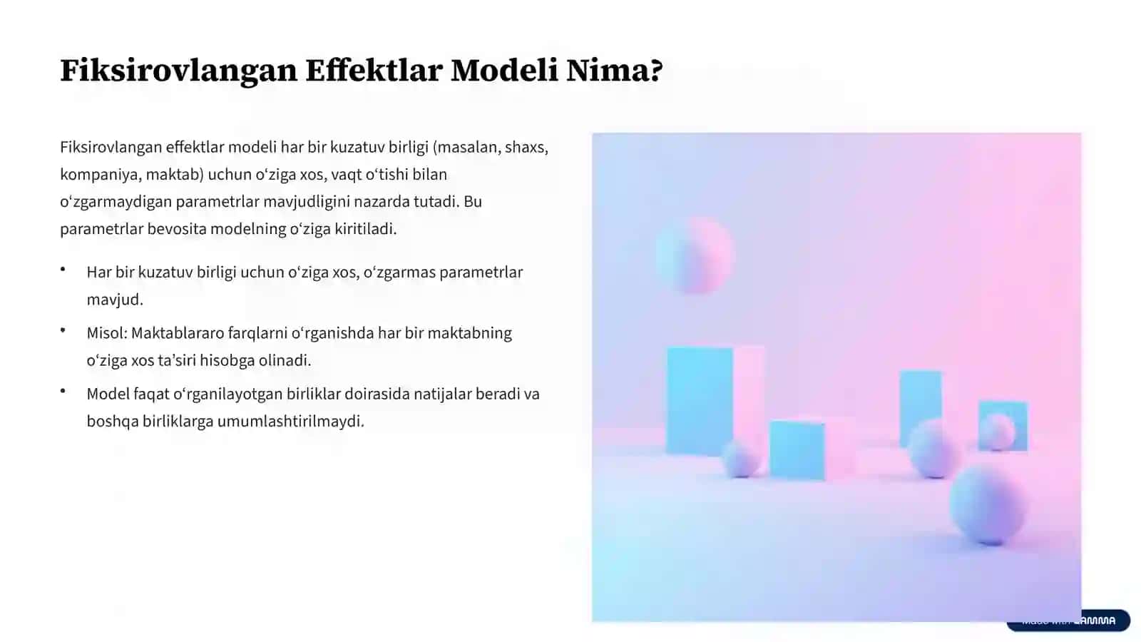 Fiksirovlangan Effektlar va Tasodifiy Effektlar Modellari 3