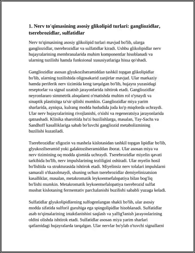 NERV TOʻQIMASINING ASOSIY GLIKOLIPIDLARI, AHAMIYATI, ULAR BILAN BOGʻLIQ KASALLIKLAR 3