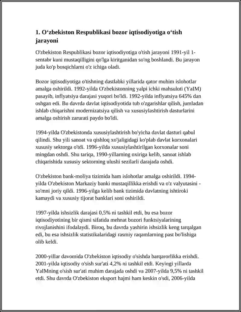 UZBEKISTAN RESPUBLIKASINING BOZOR MUNOSABATLARIGA O'TISH KONTSEPTSIYASI VA STRATEGIYASI 3