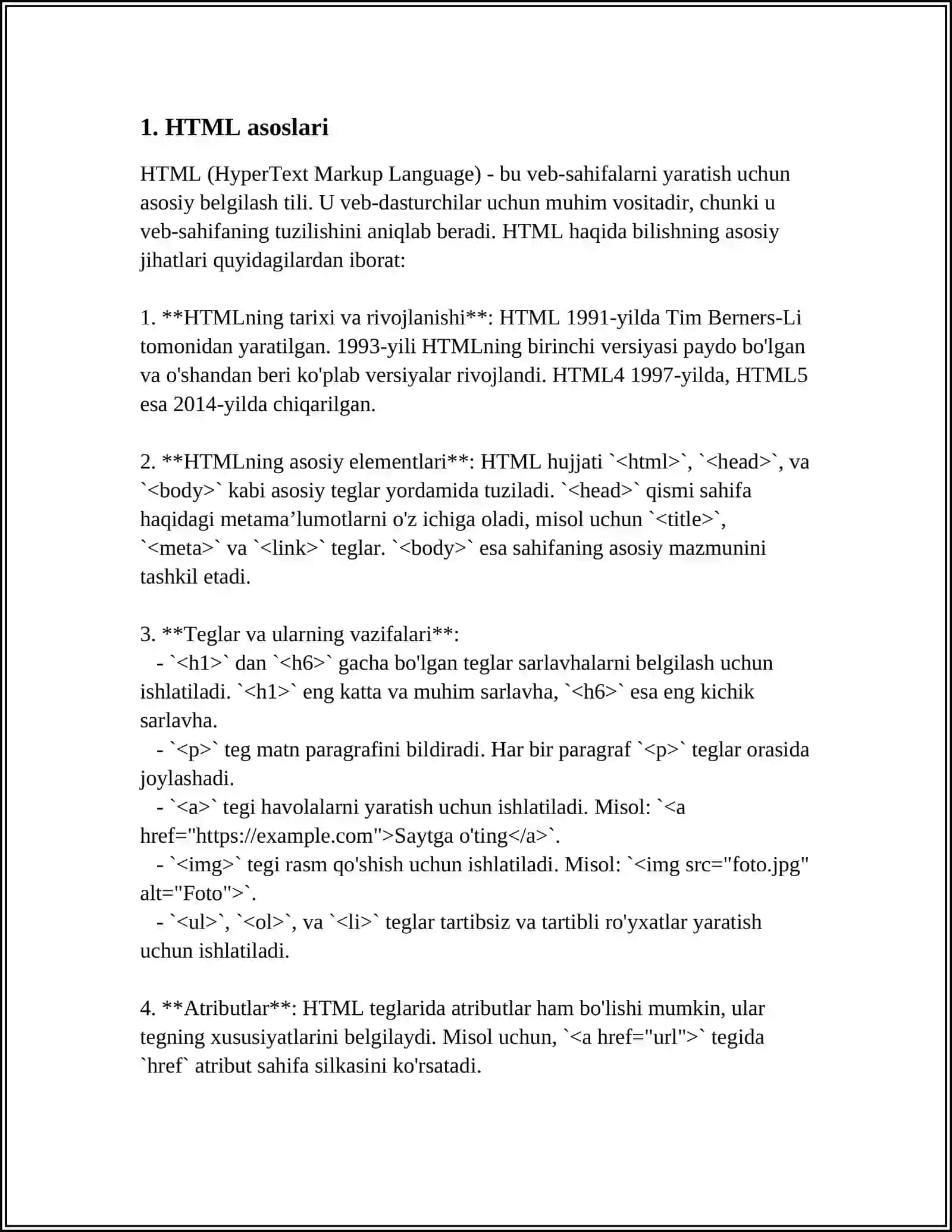 WEB SAHIFANING TUZILISHI VA YARATISH IMKONIYATLARI, ASOSIY TUSHUNCHALARI 3