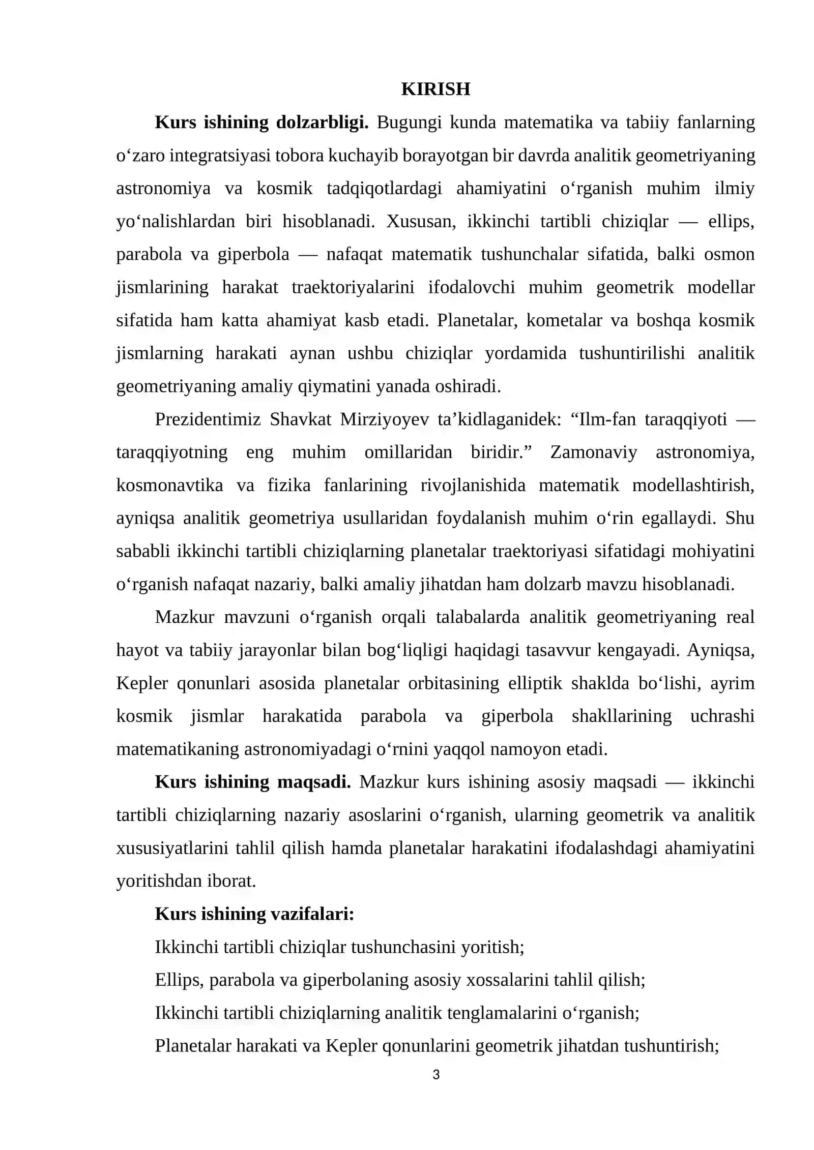 Ikkinchi tartibli chiziqlar planetalarning traektoriyalari sifatida 3