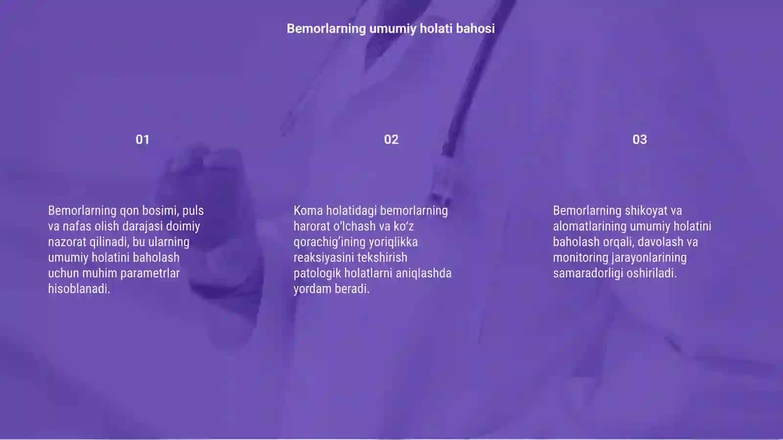 Bemorlarni qon bosmini pulsini nafas olish va koma holati haroratni ölchash va köz qorachiğining yoruğlikka reaksiyasini aniqlash 3