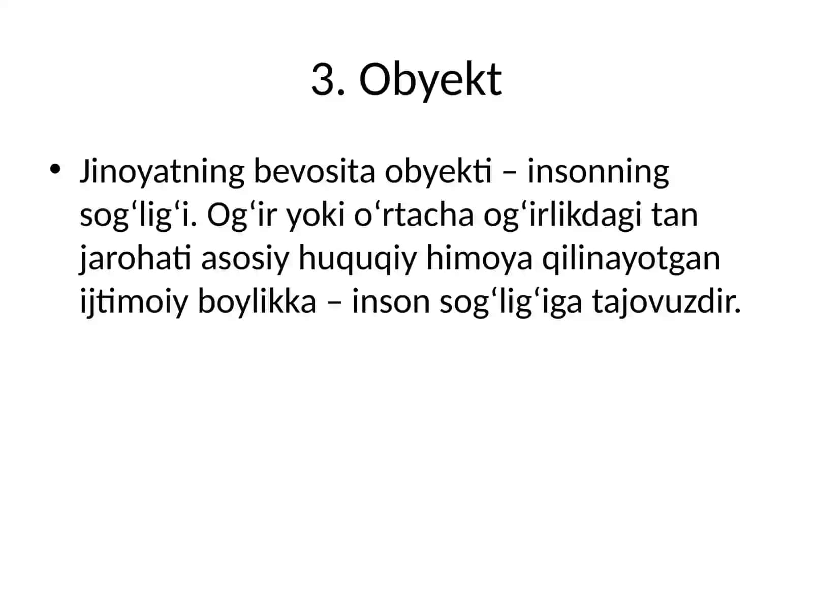 Kuchli ruhiy hayajonlanish holatida qasddan badanga og‘ir yoki o‘rtacha og‘ir shikast yetkazish 3