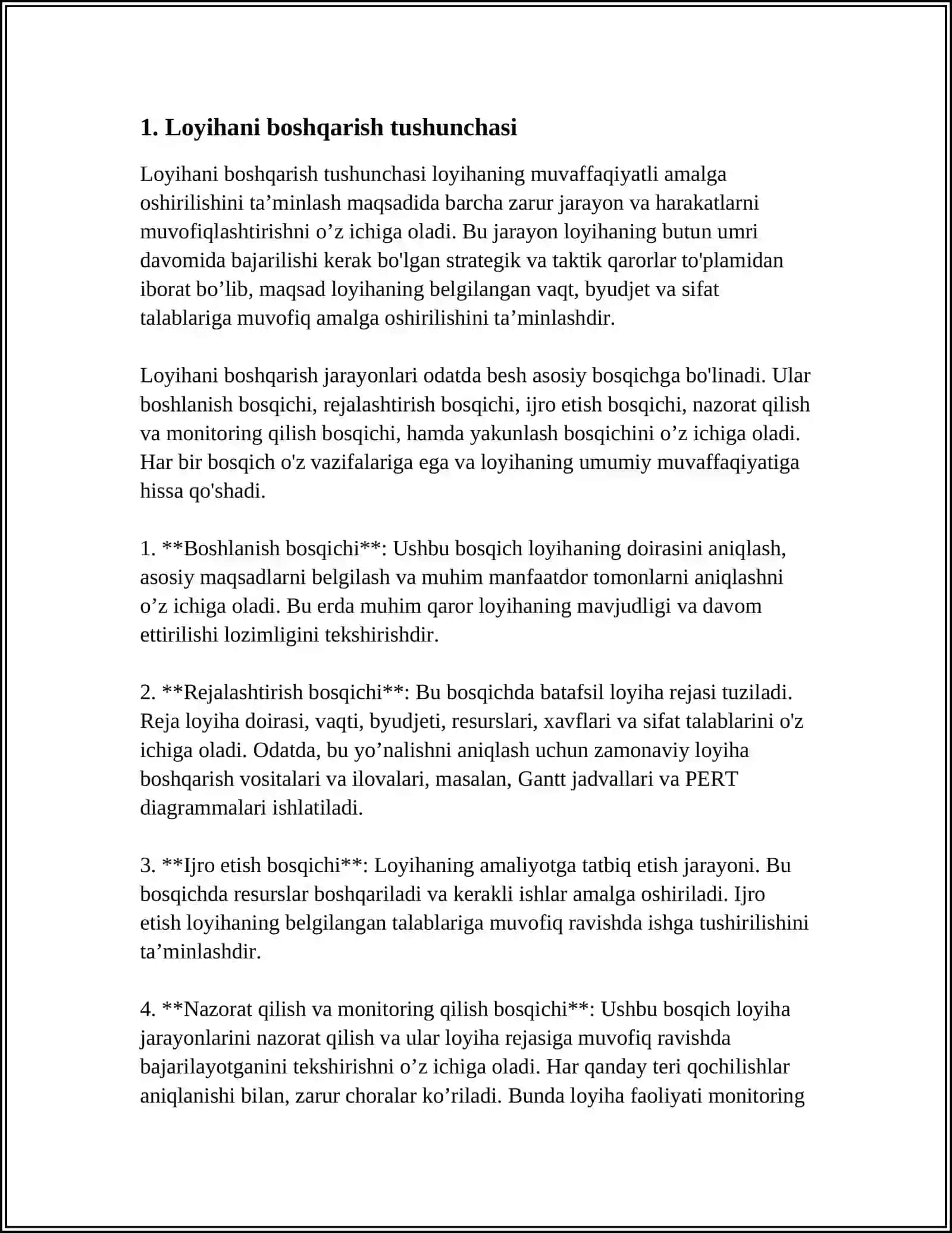 LOYIHANI BOSHQARISH TUSHUNCHASI VA MOHIYATI 3