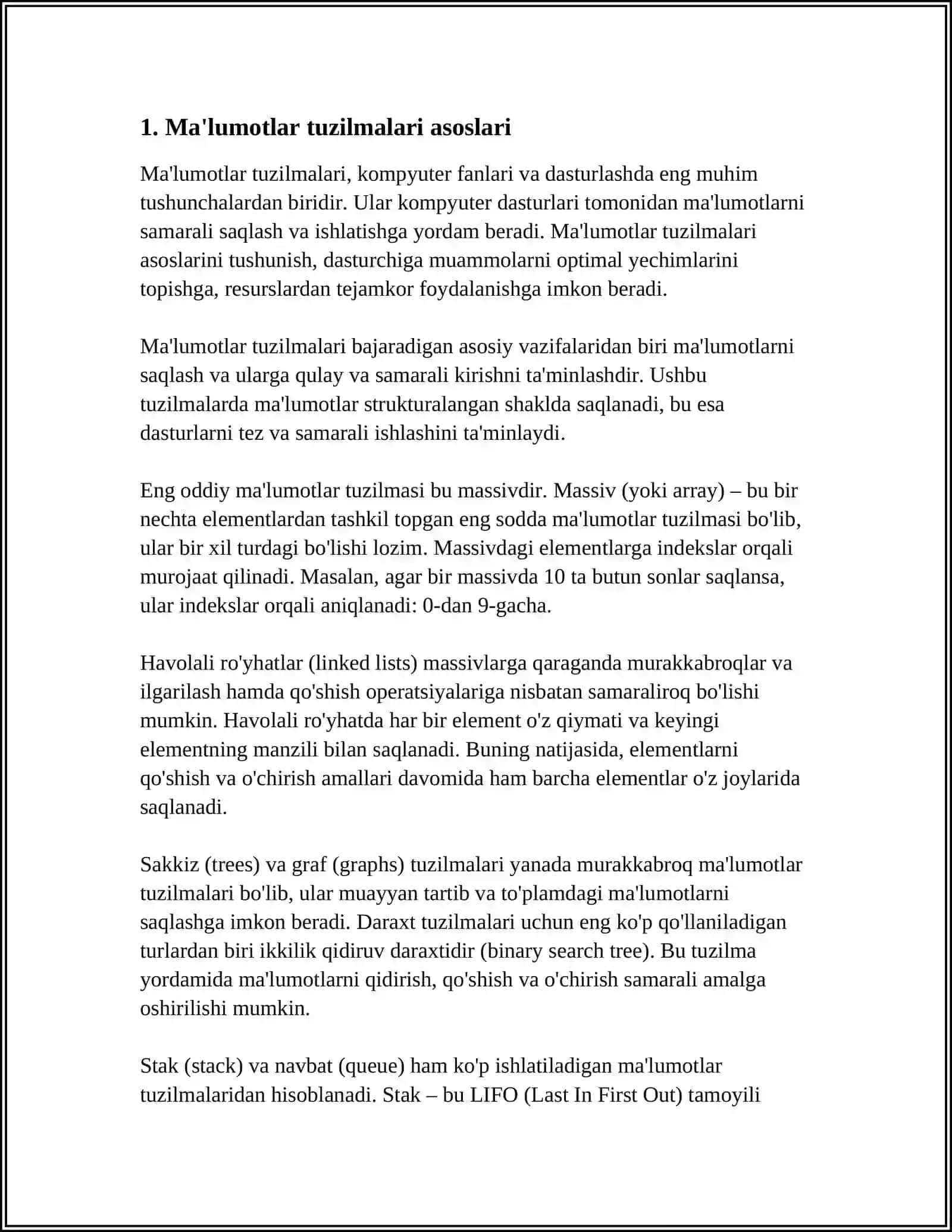 MA'LUMOTLAR TUZILMALARINING UMUMIY KO'RINISHLARI 3