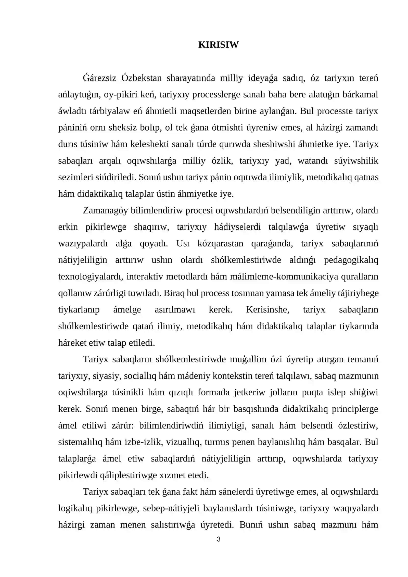 TARIYX TÁLIMINIŃ MAZMUNI HÁM ILIMIY-METODIKALIQ TIYKARLARI 3